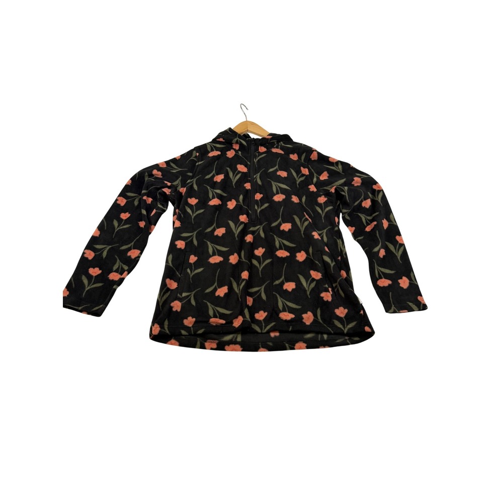 ONeill Womens Floral Fleece Quarter Zip Hoodie Black Coral Pullover Large 2610